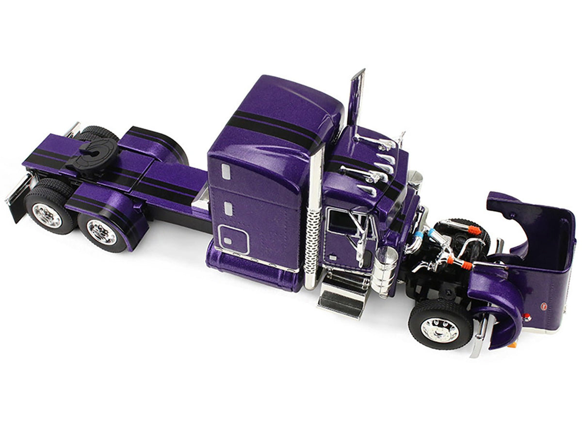 Peterbilt 379 with 63" Mid-Roof Sleeper and Polar Deep Drop Trailer Wild Orchid Purple with Black Stripes 1/64 Diecast Model by DCP/First Gear-First Gear-ModelCars.com