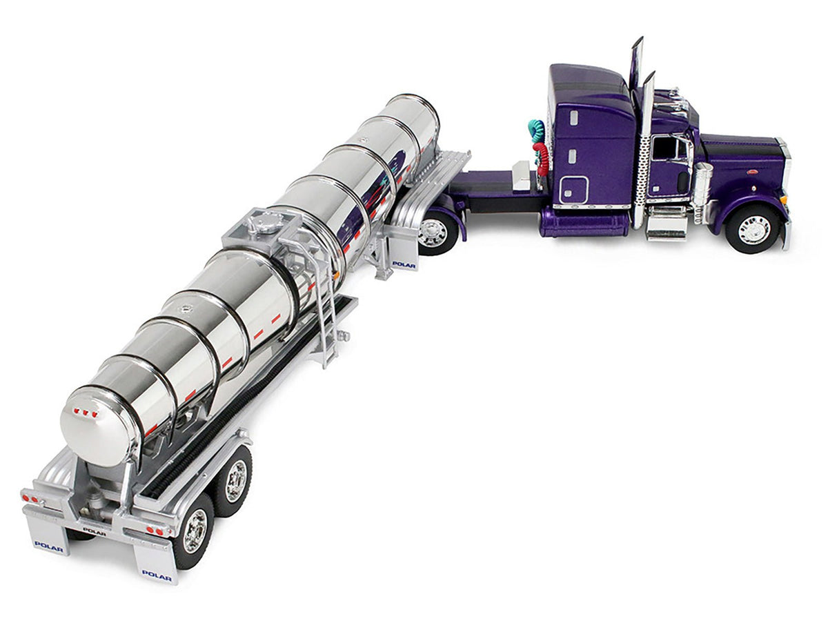 Peterbilt 379 with 63" Mid-Roof Sleeper and Polar Deep Drop Trailer Wild Orchid Purple with Black Stripes 1/64 Diecast Model by DCP/First Gear-First Gear-ModelCars.com