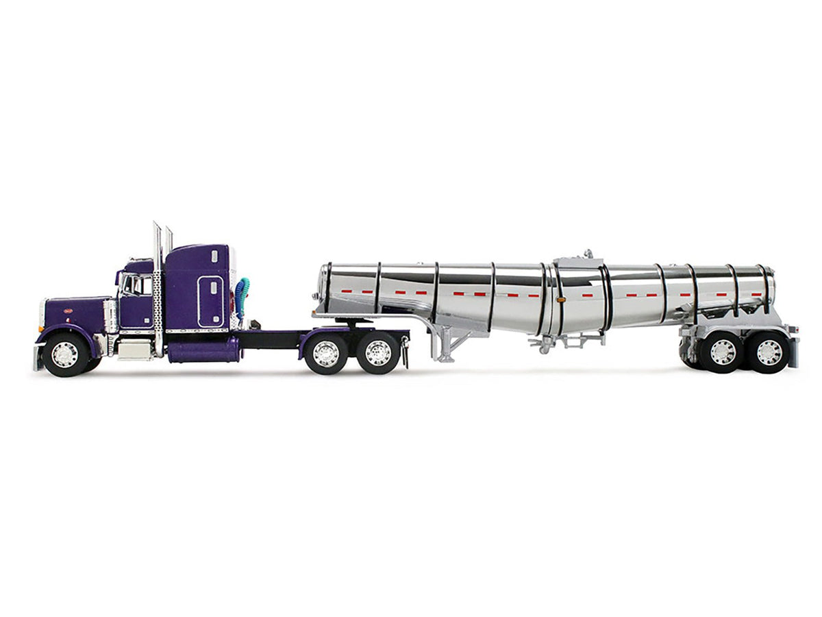 Peterbilt 379 with 63" Mid-Roof Sleeper and Polar Deep Drop Trailer Wild Orchid Purple with Black Stripes 1/64 Diecast Model by DCP/First Gear-First Gear-ModelCars.com