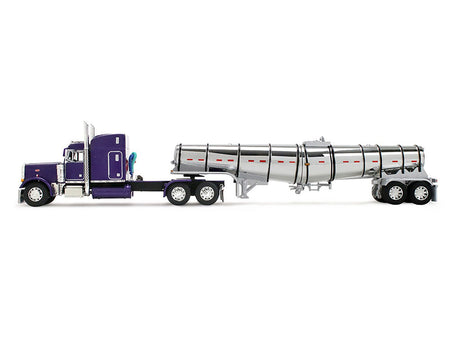 Peterbilt 379 with 63" Mid-Roof Sleeper and Polar Deep Drop Trailer Wild Orchid Purple with Black Stripes 1/64 Diecast Model by DCP/First Gear-First Gear-ModelCars.com