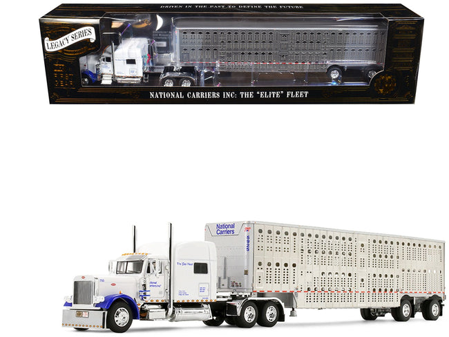 Peterbilt 379 with 70" Mid-Roof Sleeper and Wilson Silverstar Livestock Trailer "National Carriers" White "Legacy Series 5" 1/64 Diecast Model by DCP/First Gear-First Gear-ModelCars.com