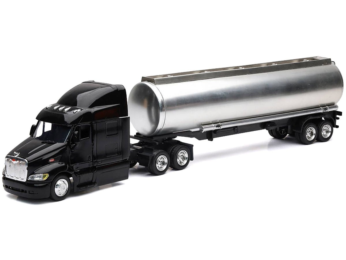 Peterbilt 387 Truck Black with Tanker Trailer Silver "Long Haul Truckers" Series 1/43 Diecast Model by New Ray-New Ray-ModelCars.com