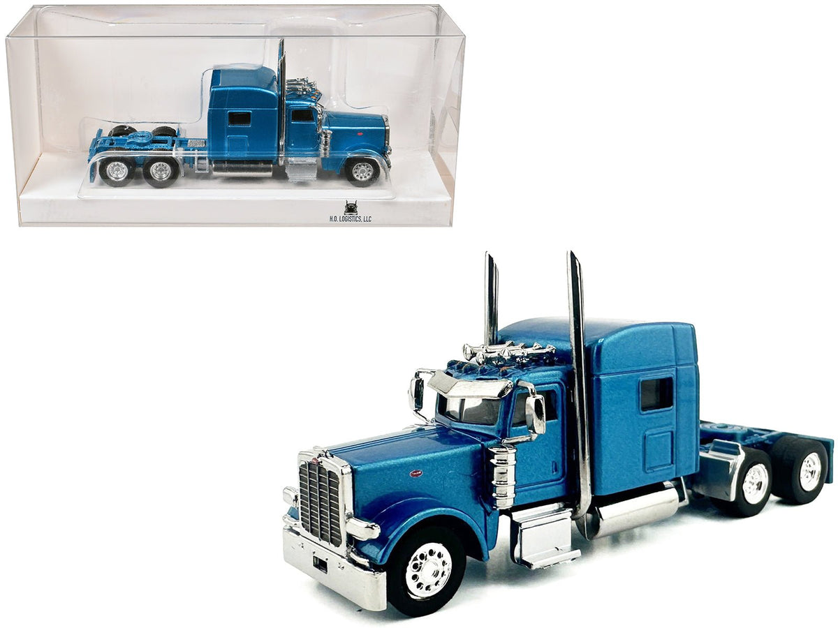 Peterbilt 389 Truck Tractor with Sleeper Cab Blue Metallic 1/87 (HO) Scale Plastic Model Car by HO Logistics-HO Logistics Replicas-ModelCars.com