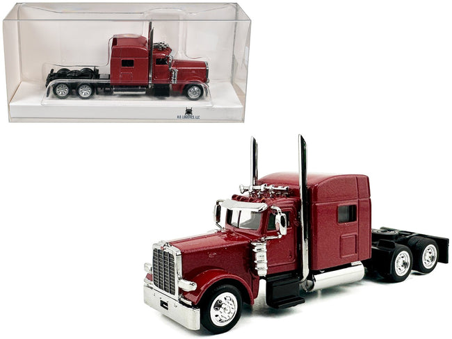 Peterbilt 389 Truck Tractor with Sleeper Cab Red Metallic 1/87 (HO) Scale Plastic Model Car by HO Logistics-HO Logistics Replicas-ModelCars.com