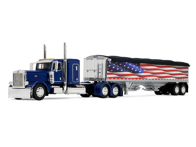 Peterbilt 389 with 48" Flat Top Sleeper and 43' Wilson Pacesetter High Side Grain Trailer "Wilson USA 250" Blue 1/64 Diecast Model by DCP/First Gear-First Gear-ModelCars.com