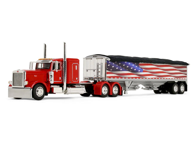 Peterbilt 389 with 48" Flat Top Sleeper and 43' Wilson Pacesetter High Side Grain Trailer "Wilson USA 250" Red 1/64 Diecast Model by DCP/First Gear-First Gear-ModelCars.com