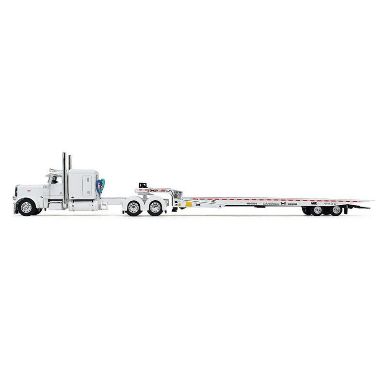 Peterbilt 389 with 63" Flat Top Sleeper and Landoll 440B50CA Traveling Axle Trailer White 1/64 Diecast Model by DCP/First Gear - First Gear - ModelCars.com