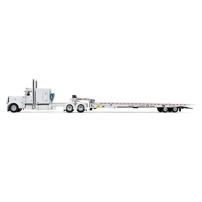 Peterbilt 389 with 63" Flat Top Sleeper and Landoll 440B50CA Traveling Axle Trailer White 1/64 Diecast Model by DCP/First Gear-First Gear-ModelCars.com