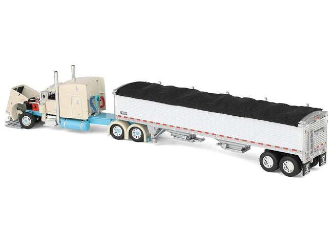 Peterbilt 389 with 63" Mid-Roof Sleeper and 43' Wilson Pacesetter High Sided Grain Trailer "Capitola Trucking" Cream 1/64 Diecast Model by DCP/First Gear-First Gear-ModelCars.com