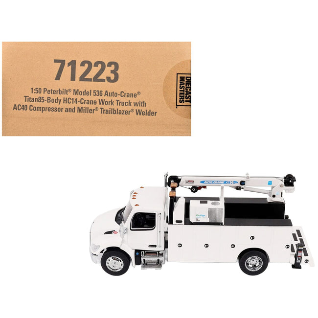 Peterbilt 536 Auto-Crane Titan 85-Body HC14-Crane Work Truck with Miller EnPak White "Transport Series" 1/50 Diecast Model by Diecast Masters-Diecast Masters-ModelCars.com