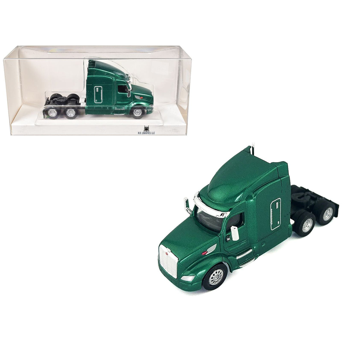 Peterbilt 579 Sleeper Cab Green Metallic 1/87 (HO) Plastic Model Car by HO Logistics-HO Logistics Replicas-ModelCars.com