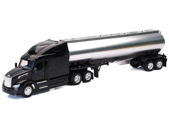 Peterbilt 579 Truck Black with Tanker Trailer Silver "Long Haul Truckers" Series 1/32 Diecast Model by New Ray-New Ray-ModelCars.com