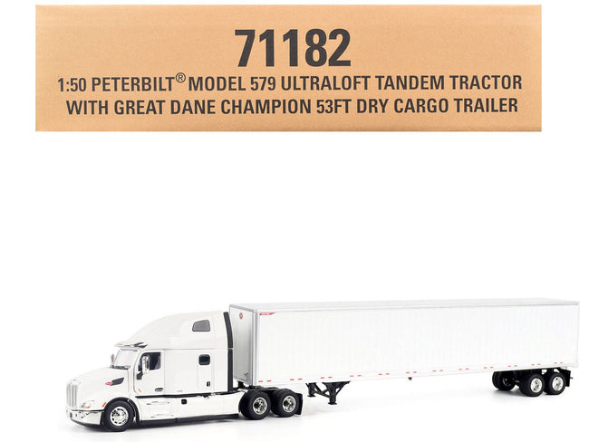 Peterbilt 579 Ultraloft Tandem Tractor White with Great Dane Champion 53ft Dry Cargo Trailer "Transport Series" 1/50 Diecast Model by Diecast Masters-Diecast Masters-ModelCars.com