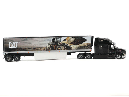 Peterbilt 579 UltraLoft Truck Tractor Black Metallic with "CAT Caterpillar" Mural Trailer "Transport Series" 1/50 Diecast Model by Diecast Masters-Diecast Masters-ModelCars.com