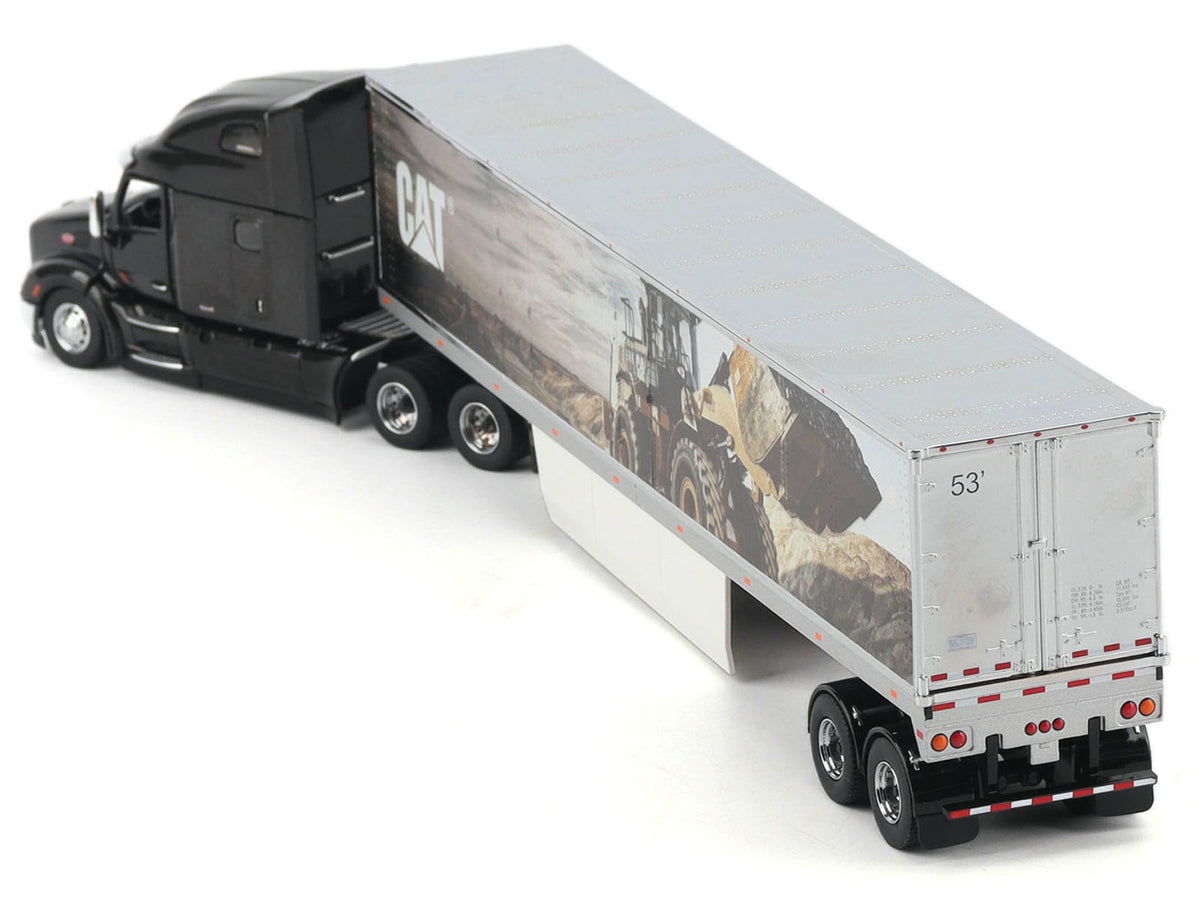 Peterbilt 579 UltraLoft Truck Tractor Black Metallic with "CAT Caterpillar" Mural Trailer "Transport Series" 1/50 Diecast Model by Diecast Masters-Diecast Masters-ModelCars.com