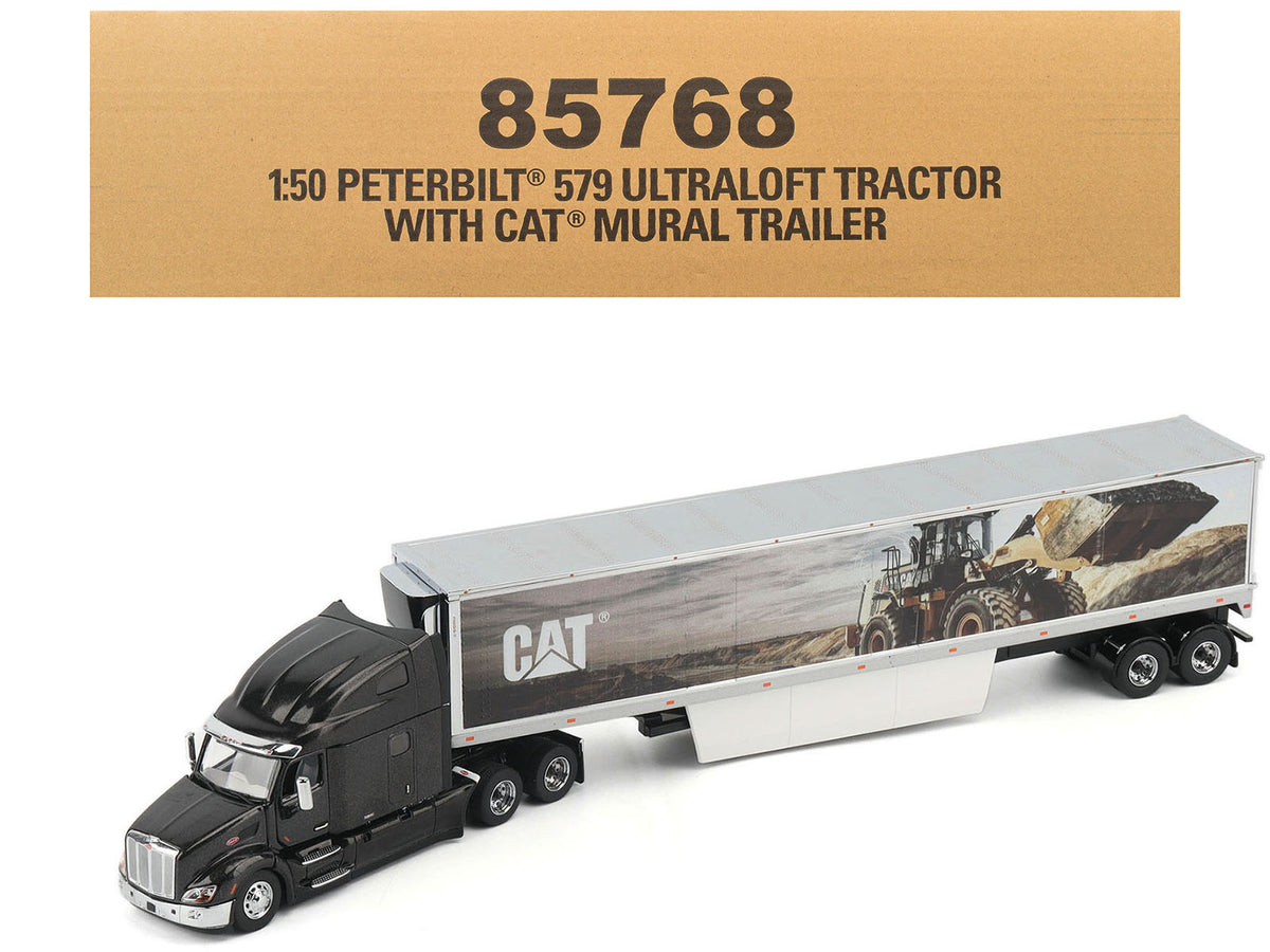 Peterbilt 579 UltraLoft Truck Tractor Black Metallic with "CAT Caterpillar" Mural Trailer "Transport Series" 1/50 Diecast Model by Diecast Masters-Diecast Masters-ModelCars.com