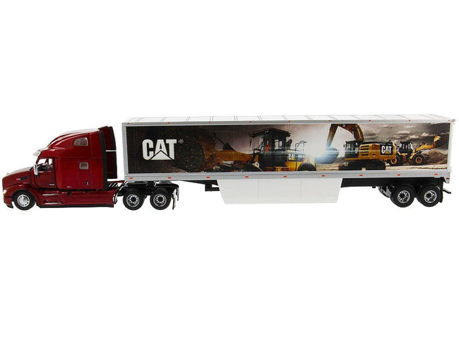 Peterbilt 579 UltraLoft Truck Tractor Red with "CAT Caterpillar" Mural Dry Van Trailer "Transport Series" 1/50 Diecast Model by Diecast Masters-Diecast Masters-ModelCars.com