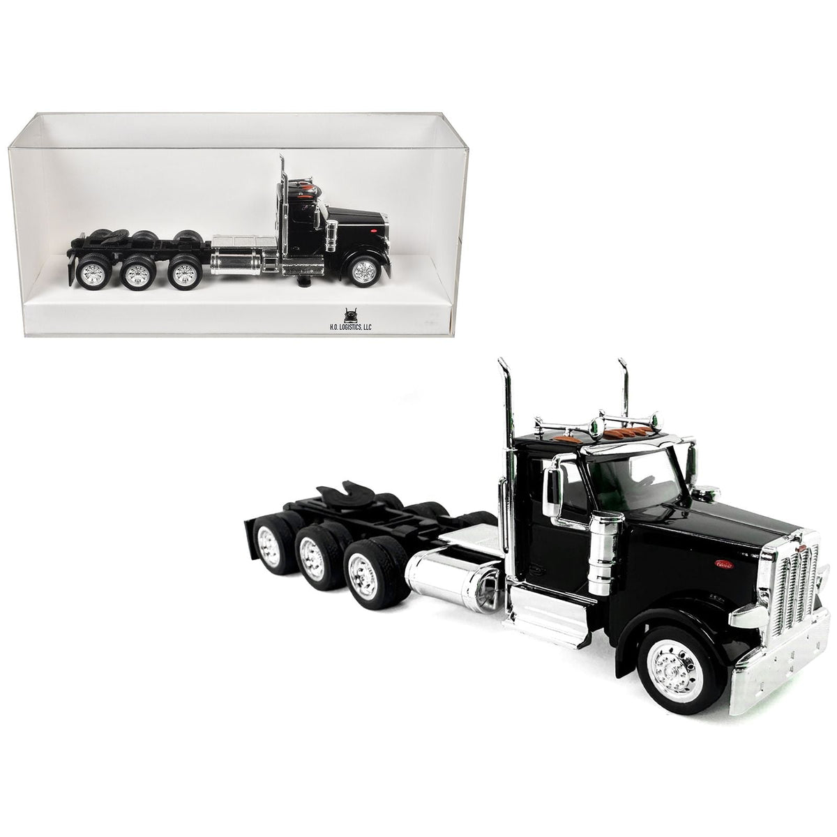 Peterbilt 589 3-Axel Day Cab Black 1/87 (HO) Plastic Model Car by HO Logistics-HO Logistics Replicas-ModelCars.com
