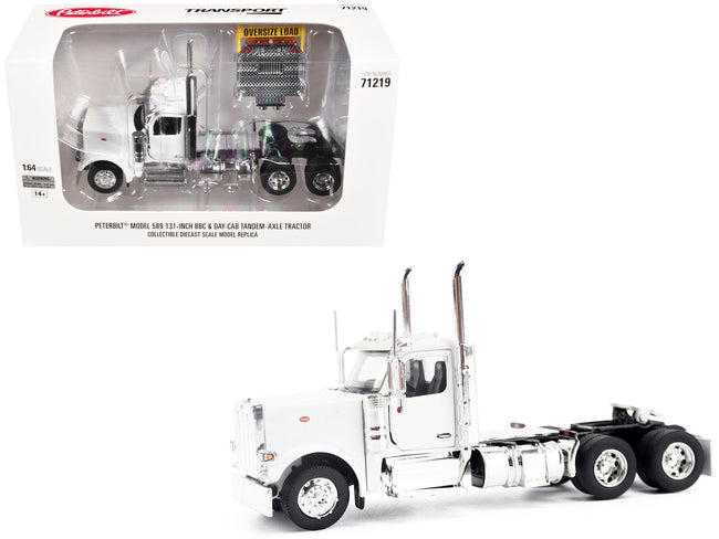 Peterbilt 589 Tandem-Axle Legendary Package Truck Tractor with 58" Sleeper White "Transport Series" 1/64 Diecast Model by Diecast Masters-Diecast Masters-ModelCars.com