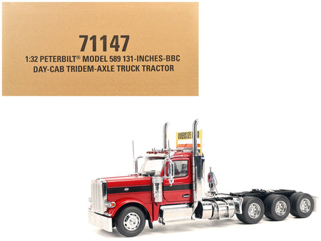 Peterbilt 589 Tridem-Axle Truck Tractor with Day Cab Legendary Red "Transport Series" 1/32 Diecast Model by Diecast Masters-Diecast Masters-ModelCars.com