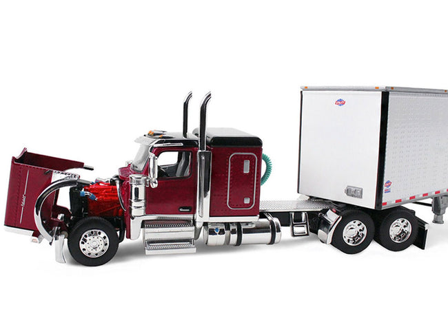 Peterbilt 589 with 58" Flat Top Sleeper and 53' Utility Trailer Legendary Red with Black Top 1/64 Diecast Model by DCP/First Gear-First Gear-ModelCars.com