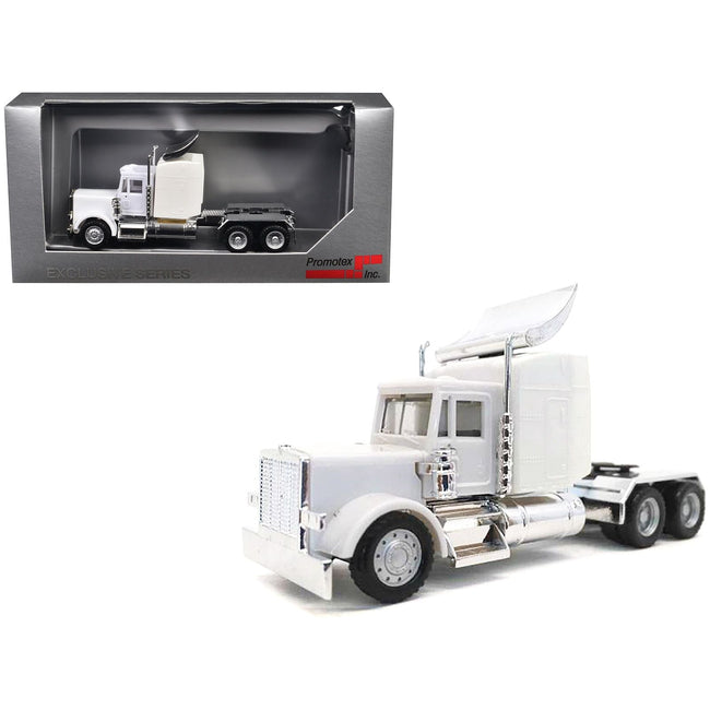 Peterbilt Sleeper Cab with Chrome Chassis White 1/87 (HO) Plastic Model Car by Promotex-Promotex-ModelCars.com