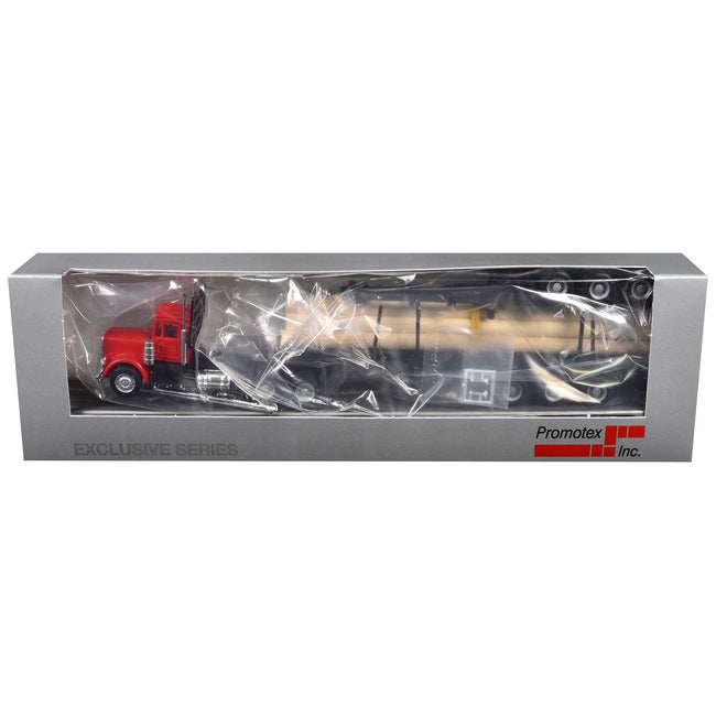 Peterbilt Super B Log Truck and Trailer Red with Log Accessories 1/87 (HO) Plastic Model Car by Promotex-Promotex-ModelCars.com