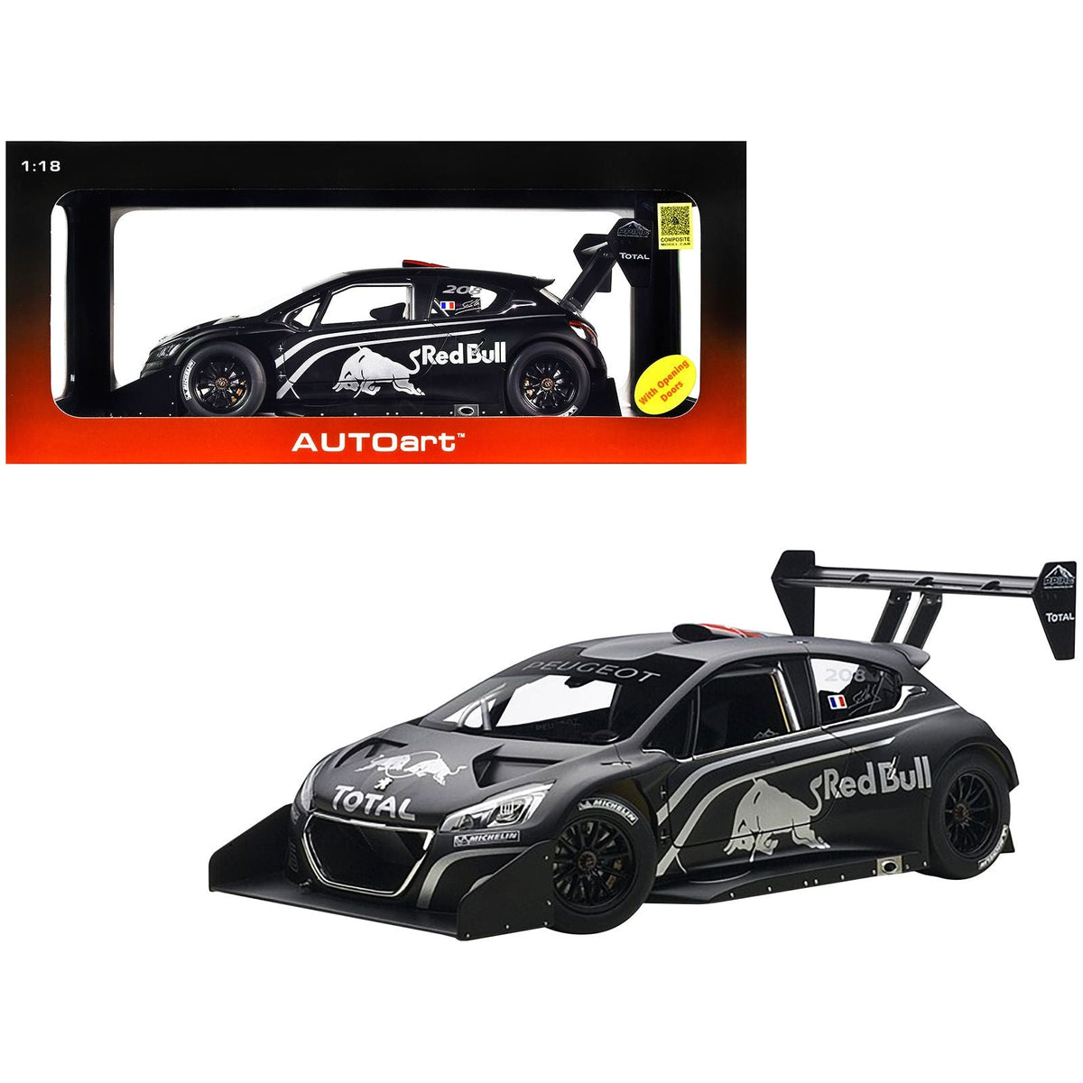 Peugeot 208 T16 Pikes Peak "Red Bull" Presentation Car Black 1/18 Model Car by Autoart - Autoart - ModelCars.com