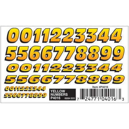 Pinecar 4016 - Yellow Numbers Dry Transfer - Kit - Pine Car - ModelCars.com