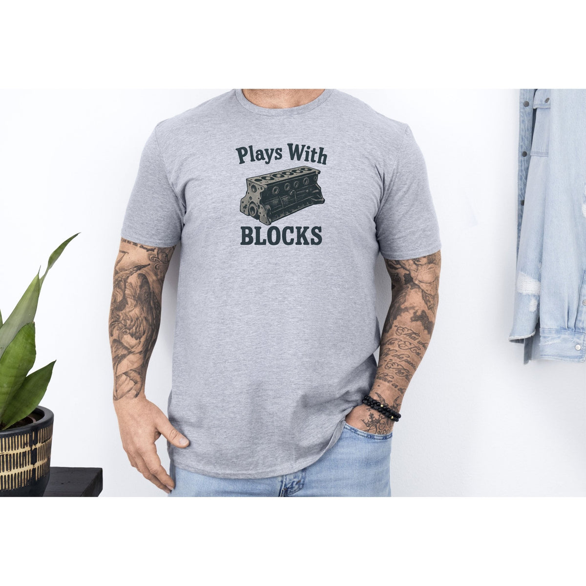 Plays With Blocks Vintage T-Shirt - Text Design + Graphic-Modelcars.com-ModelCars.com