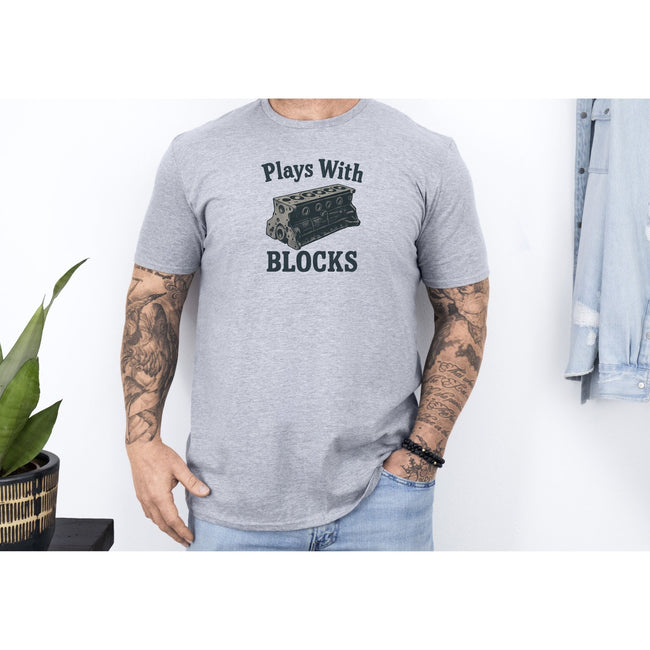 Plays With Blocks Vintage T-Shirt - Text Design + Graphic-Modelcars.com-ModelCars.com