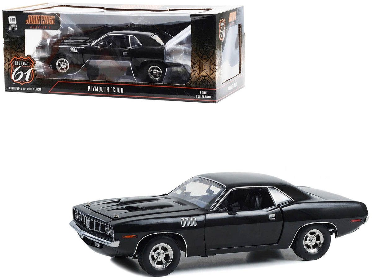 Plymouth Barracuda Black "John Wick: Chapter 4" (2023) Movie 1/18 Diecast Model Car by Highway 61-Highway 61-ModelCars.com