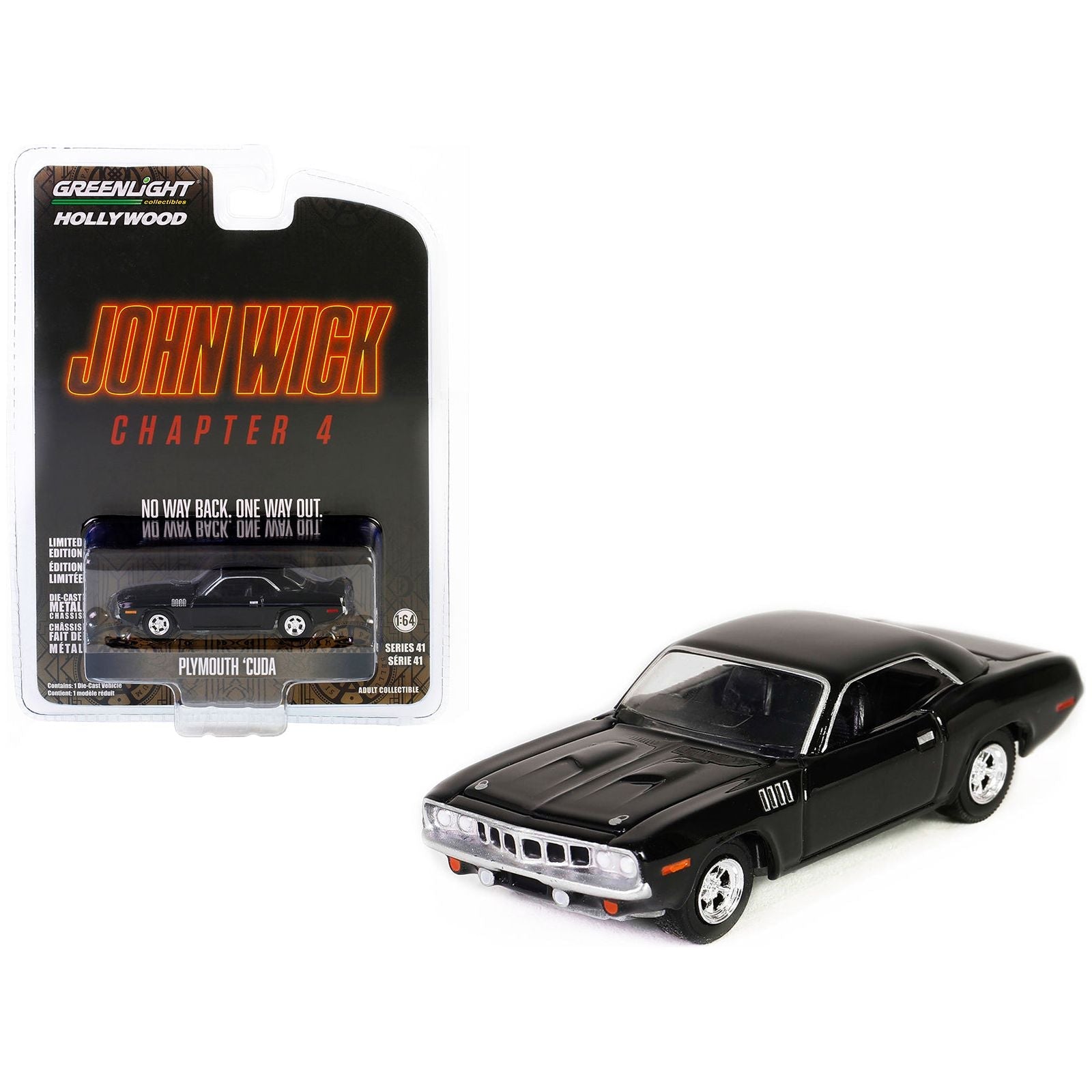 Plymouth Barracuda Black "John Wick: Chapter 4" (2023) Movie "Hollywood Series" Release 41 1/64 Diecast Model Car by Greenlight - Greenlight - ModelCars.com