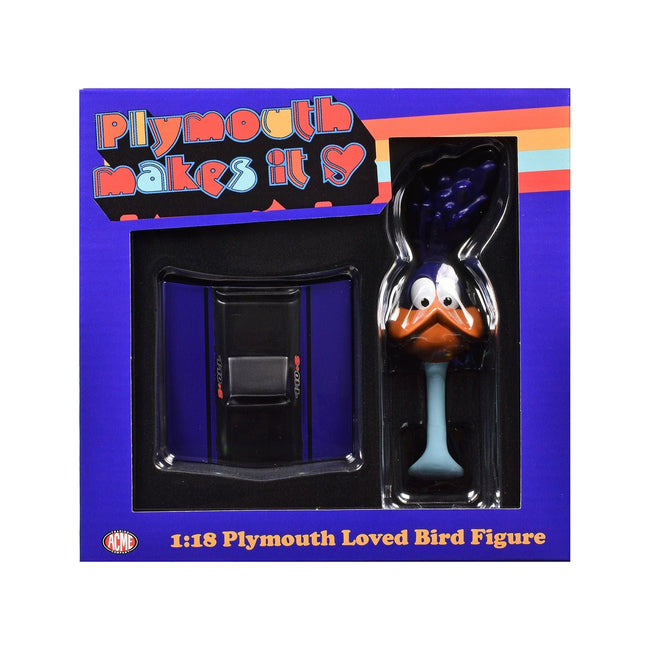 Plymouth Loved Bird Figure with Plum Crazy Hood Stand 1/18 Diecast Model by ACME-Acme-ModelCars.com