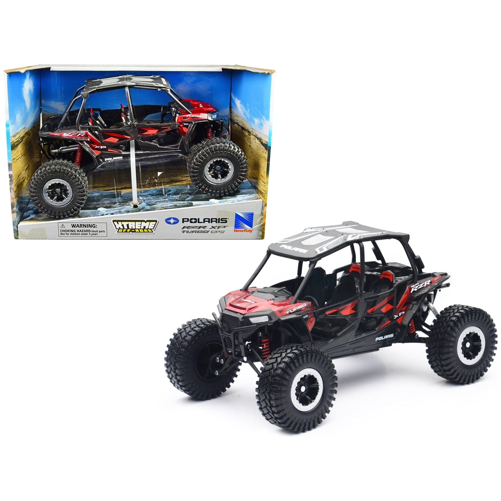 Polaris RZR XP 4 Turbo EPS Sport UTV Red Metallic with Graphics and Black Top "Xtreme Off - Road" Series 1/18 Diecast Model by New Ray - New Ray - ModelCars.com