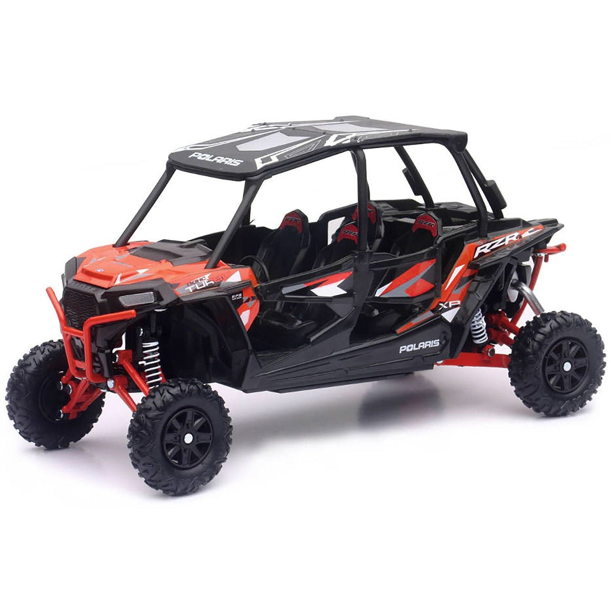 Polaris RZR XP 4 Turbo EPS Sport UTV Spectra Orange with Graphics and Black Top 1/18 Diecast Model by New Ray-New Ray-ModelCars.com
