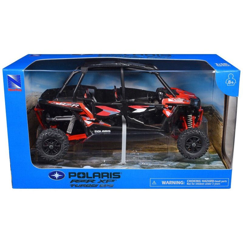 Polaris RZR XP 4 Turbo EPS Sport UTV Spectra Orange with Graphics and Black Top 1/18 Diecast Model by New Ray-New Ray-ModelCars.com