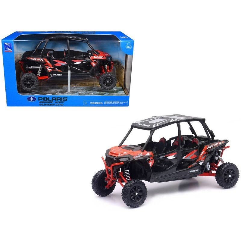 Polaris RZR XP 4 Turbo EPS Sport UTV Spectra Orange with Graphics and Black Top 1/18 Diecast Model by New Ray-New Ray-ModelCars.com