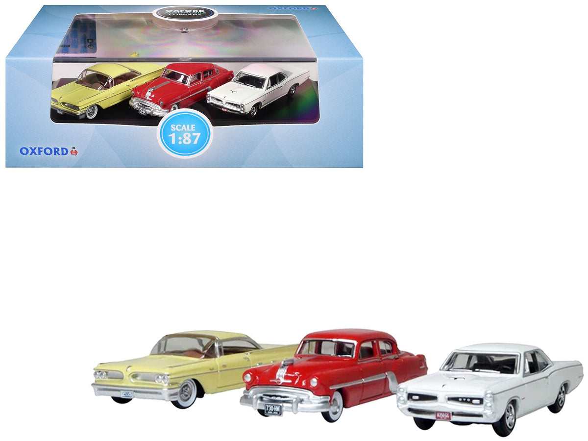Pontiac Set of 3 Cars "100th Anniversary 2026" 1/87 (HO) Scale Diecast Model Cars by Oxford Diecast-Oxford Diecast-ModelCars.com