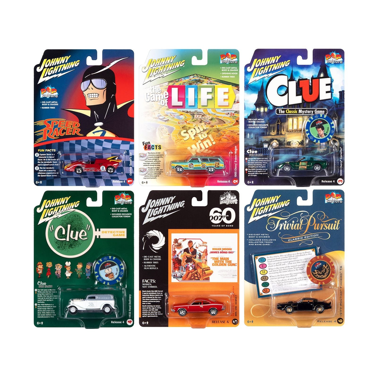 Pop Culture 2022 Set of 6 Cars Release 4 1/64 Diecast Model Cars by Johnny Lightning - Johnny Lightning - ModelCars.com