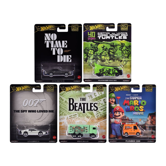 "Pop Culture 2024" 5 piece Set D "Premium Series" Diecast Model Cars by Hot Wheels-Hotwheels-ModelCars.com