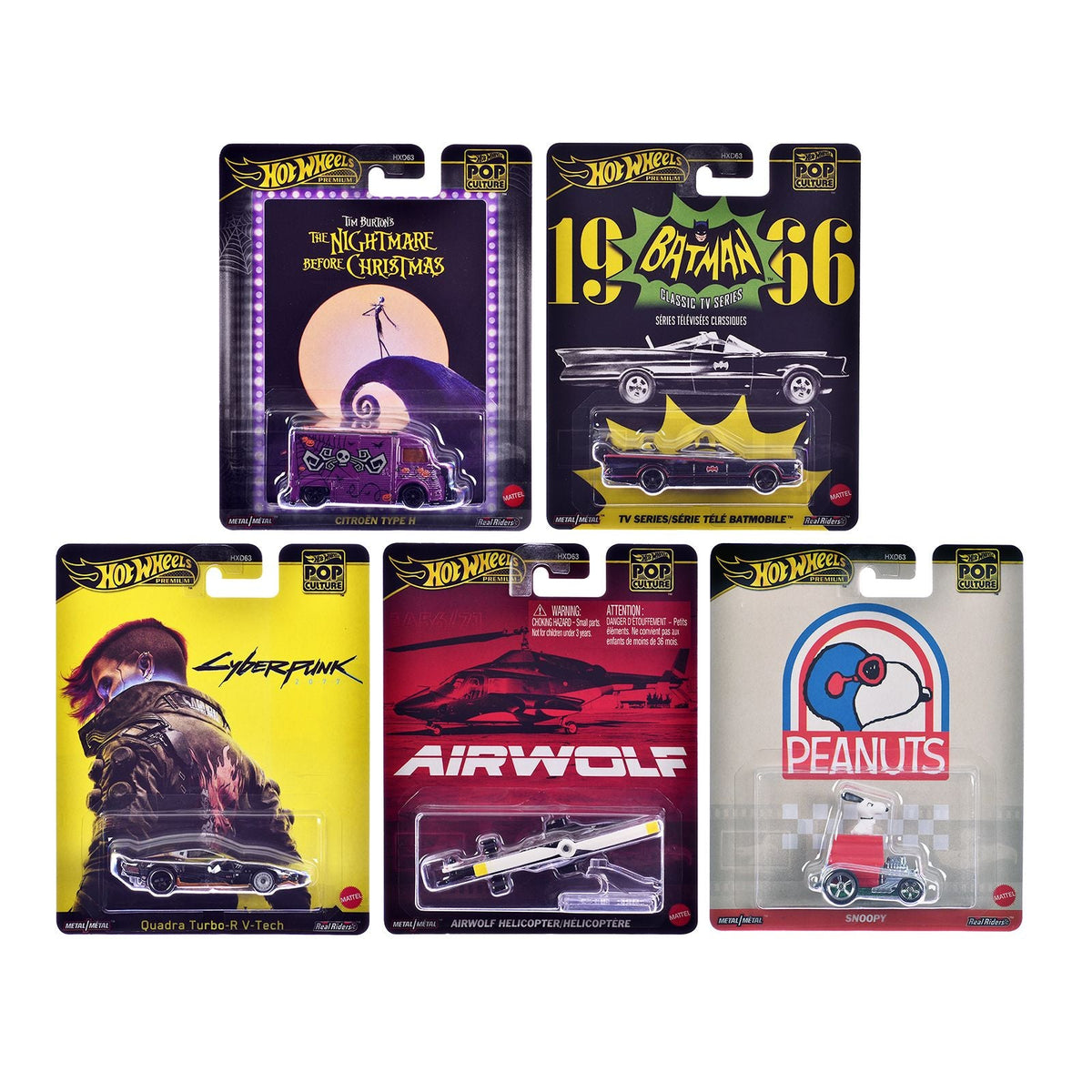 "Pop Culture 2025" 5 piece Set M "Premium Series" Diecast Model Cars by Hot Wheels-Hotwheels-ModelCars.com