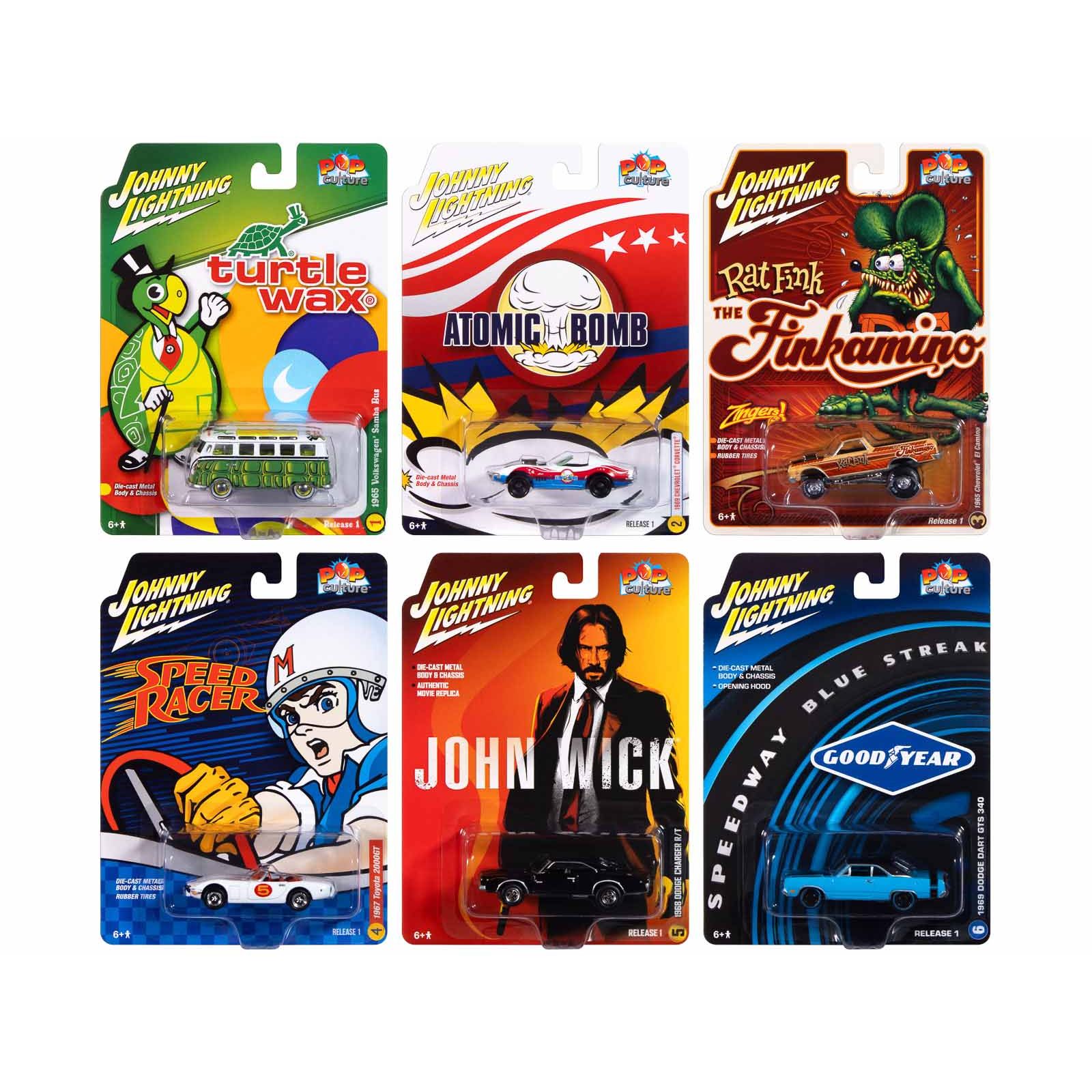 Pop Culture 2025 Set of 6 Cars Release 1 1/64 Diecast Model Cars by Johnny Lightning - Johnny Lightning - ModelCars.com