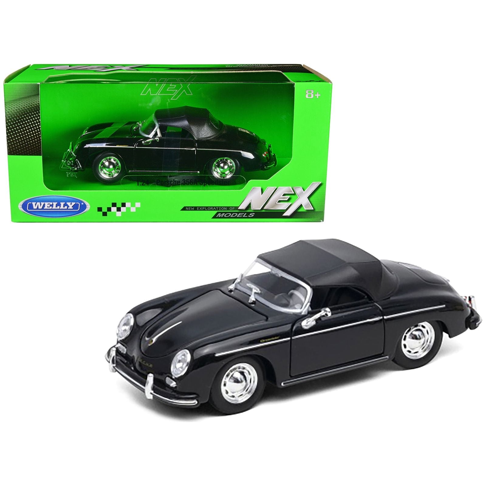 Porsche 356A Speedster Soft Top Black "NEX Models" Series 1/24 Diecast Model Car by Welly - Welly - ModelCars.com