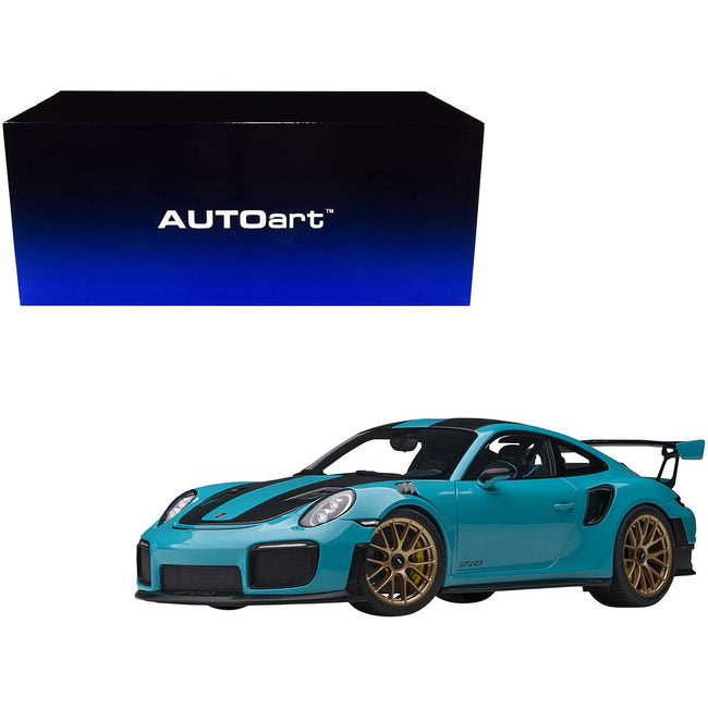 Porsche 911 (991.2) GT2 RS Weissach Package Miami Blue with Carbon Stripes 1/18 Model Car by Autoart - Autoart - ModelCars.com