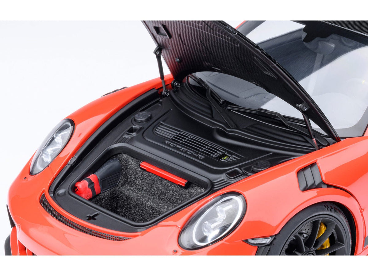 Porsche 911 (991.2) GT3 RS Weissach Lava Orange with Carbon Hood and Top 1/18 Model Car by Autoart-Autoart-ModelCars.com