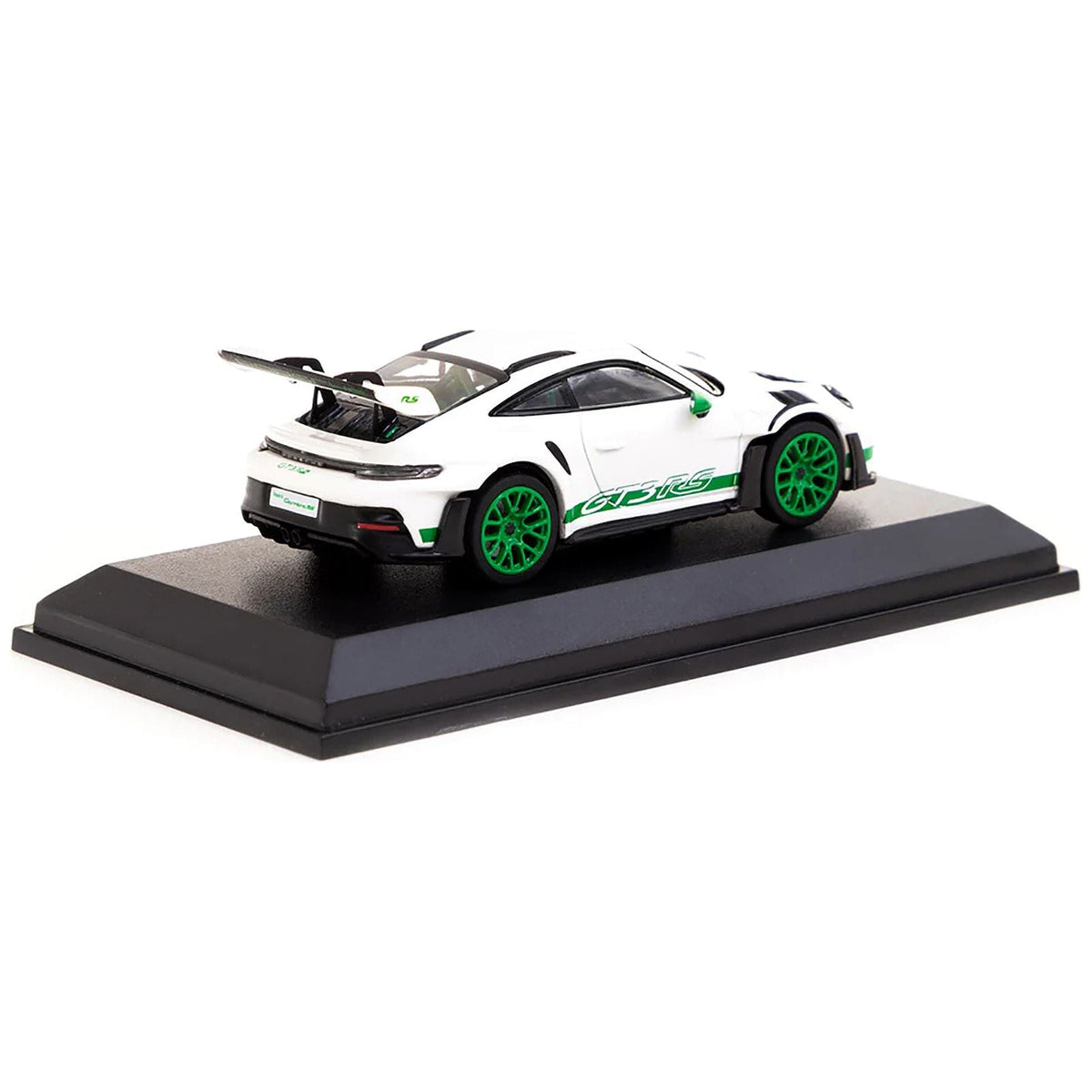Porsche 911 (992) GT3 RS White with Green Stripes and Wheels Limited Edition to 999 pieces Worldwide 1/64 Diecast Model Car by Minichamps and Tarmac Works - Minichamps - ModelCars.com