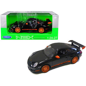 Porsche 911  (997) GT3 RS Black with Orange Accents 1/24-1/27 Diecast Model Car by Welly