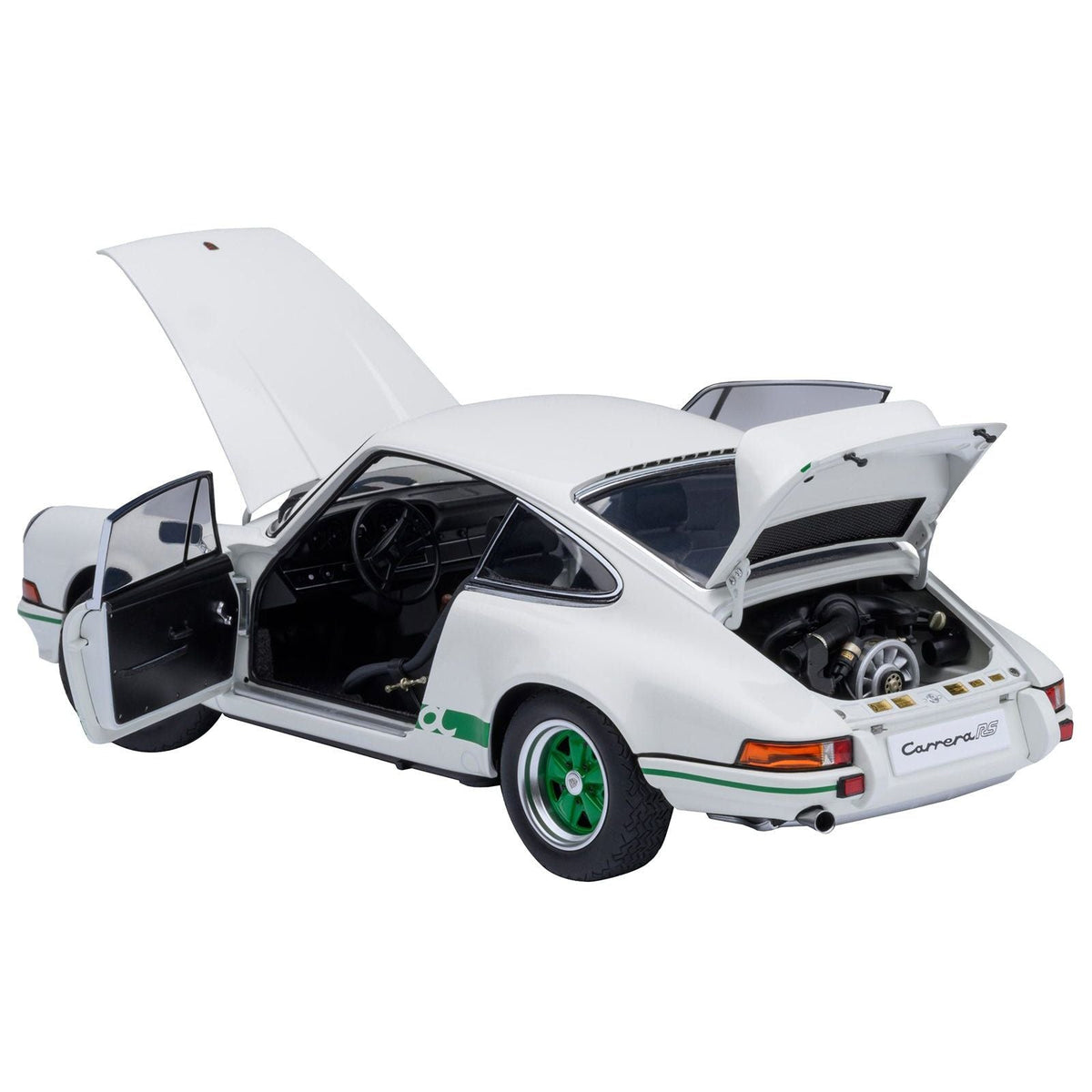 Porsche 911 Carrera 2.7 RS Grand Prix White with Green Stripes and Wheels 1/18 Model Car by Autoart-Autoart-ModelCars.com