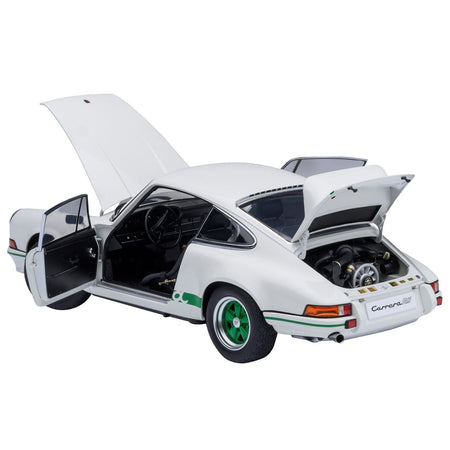 Porsche 911 Carrera 2.7 RS Grand Prix White with Green Stripes and Wheels 1/18 Model Car by Autoart-Autoart-ModelCars.com